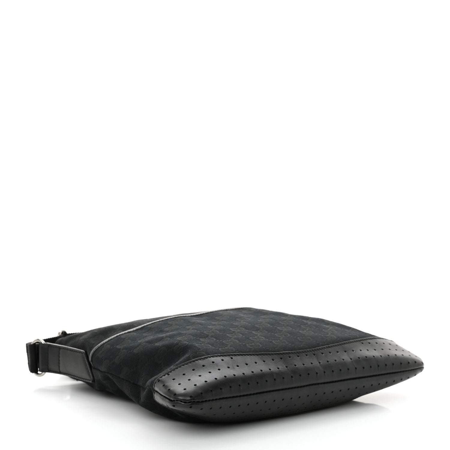 Gucci Monogram Calfskin Perforated Medium Flat Messenger Bag Black 4 of 12