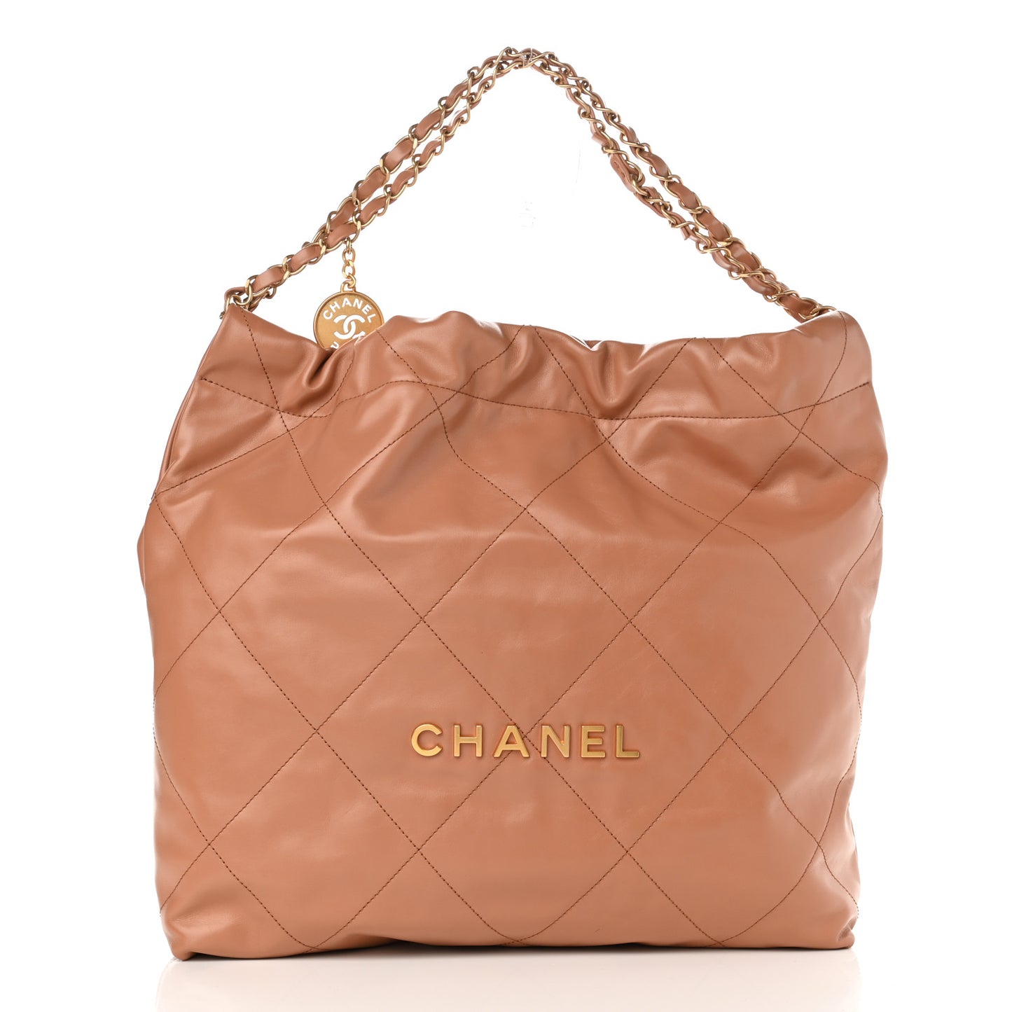 Shiny Calfskin Quilted Chanel 22 Camel