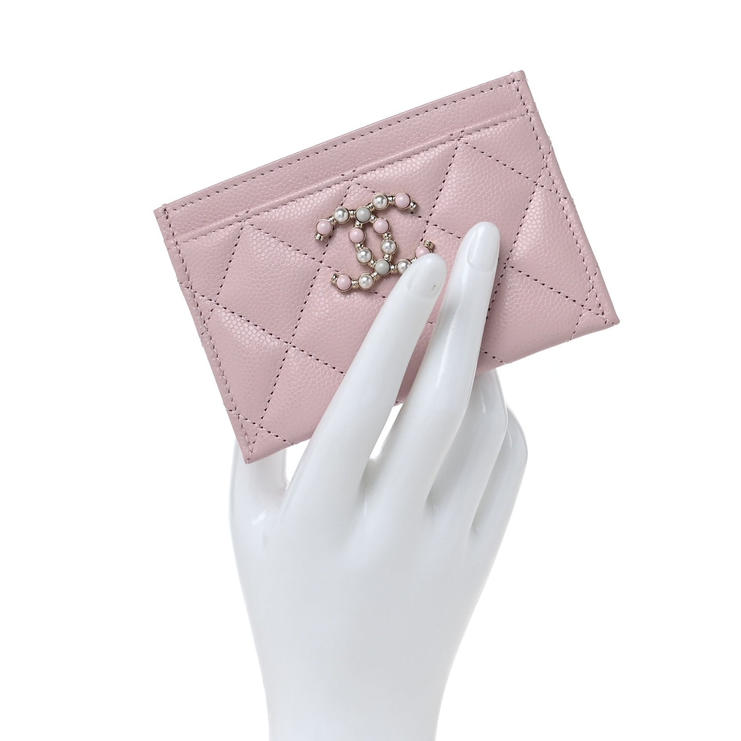 Caviar Pearl Quilted Coco Candy Card Holder Pink