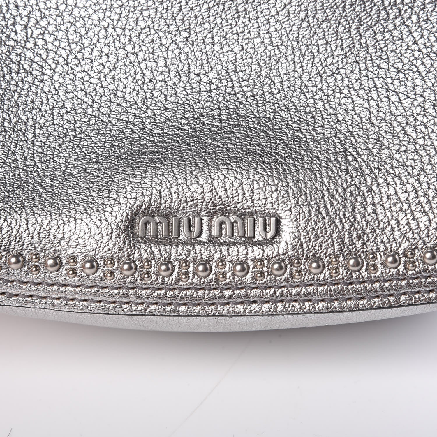 Miu Miu Goatskin Madras Soft Calfskin Crystal Embellished Dahlia Shoulder Bag Chrome 16 of 16