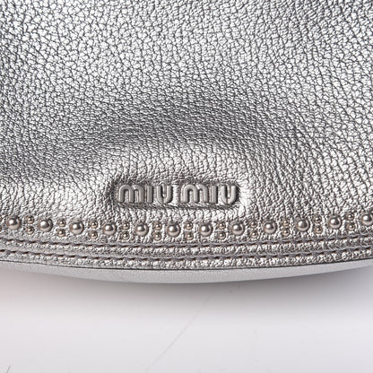 Miu Miu Goatskin Madras Soft Calfskin Crystal Embellished Dahlia Shoulder Bag Chrome 16 of 16