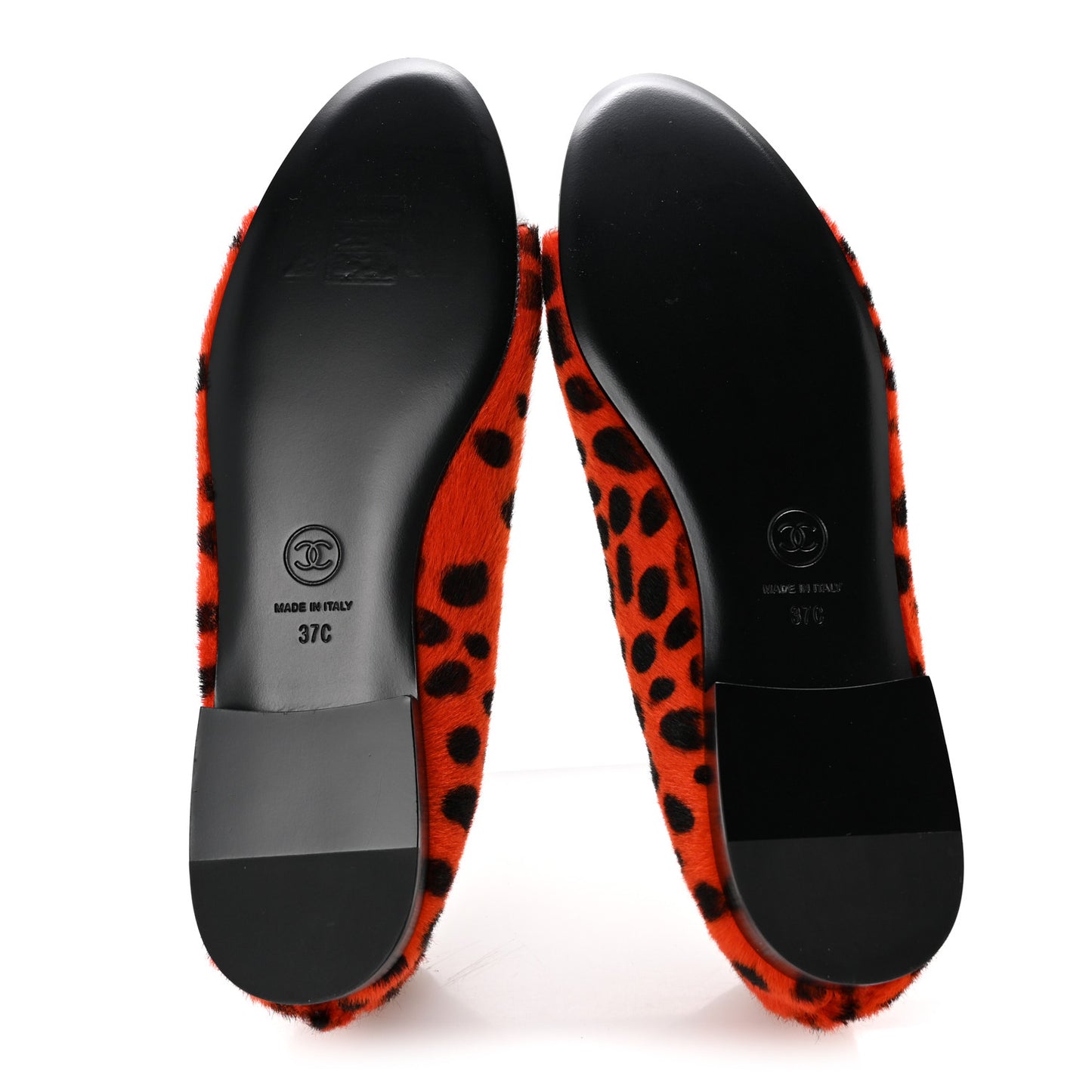 Pony Hair Patent Cap Toe CC Ballerina Flats 37 Orange Black White
