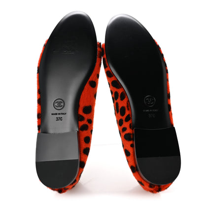 Chanel Pony Hair Patent Cap Toe CC Ballerina Flats 37 Orange Black White 6 of 10