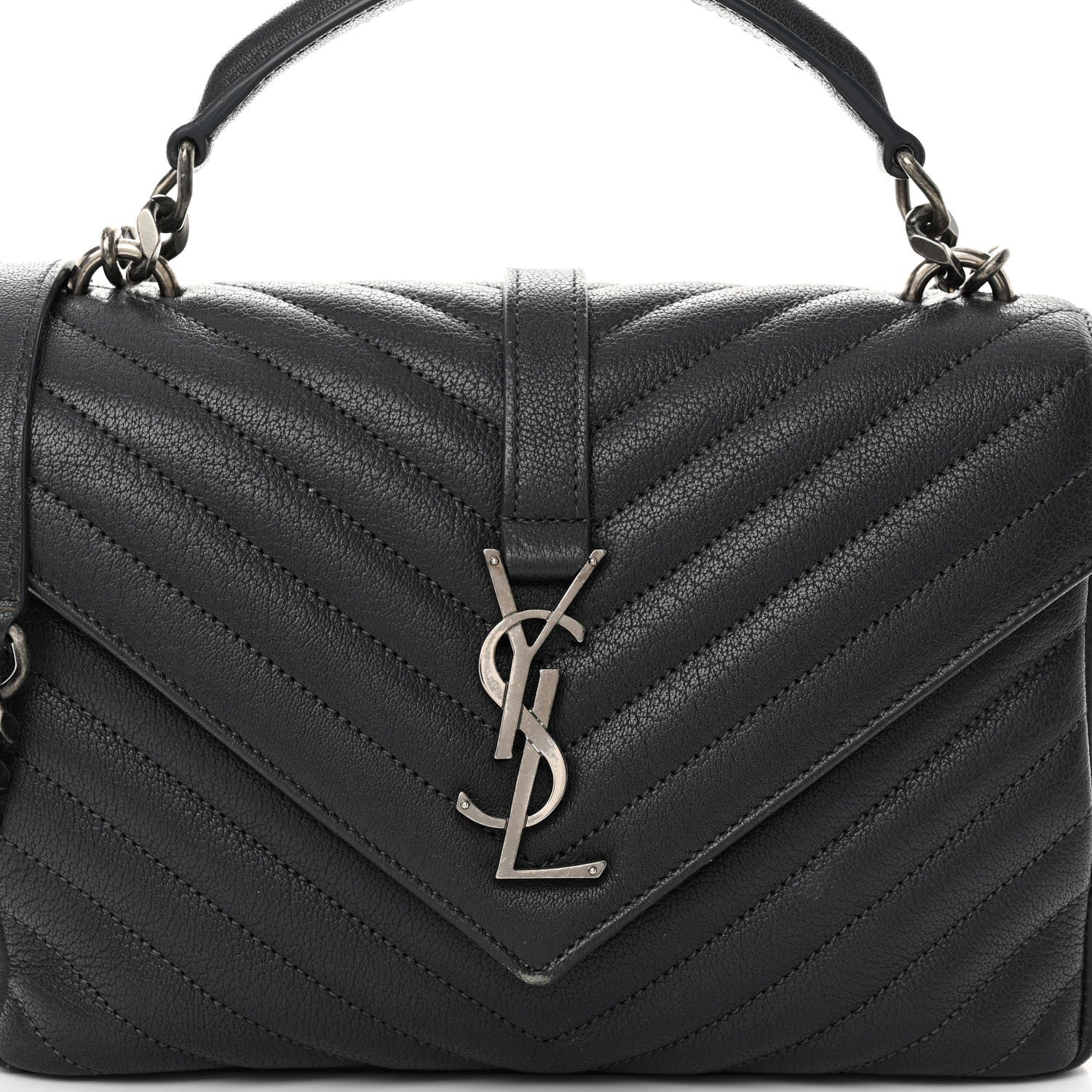Saint Laurent Sheepskin Matelasse Chevron Monogram Medium College Bag Light Coal 9 of 11