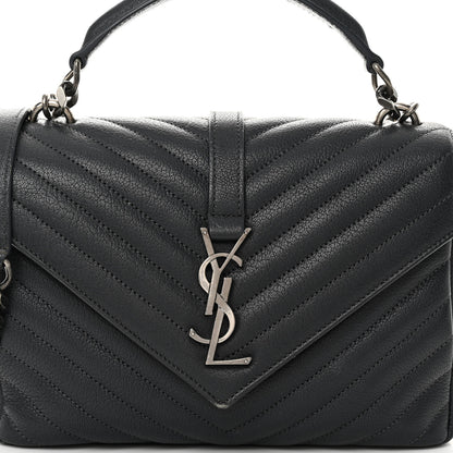 Saint Laurent Sheepskin Matelasse Chevron Monogram Medium College Bag Light Coal 9 of 11