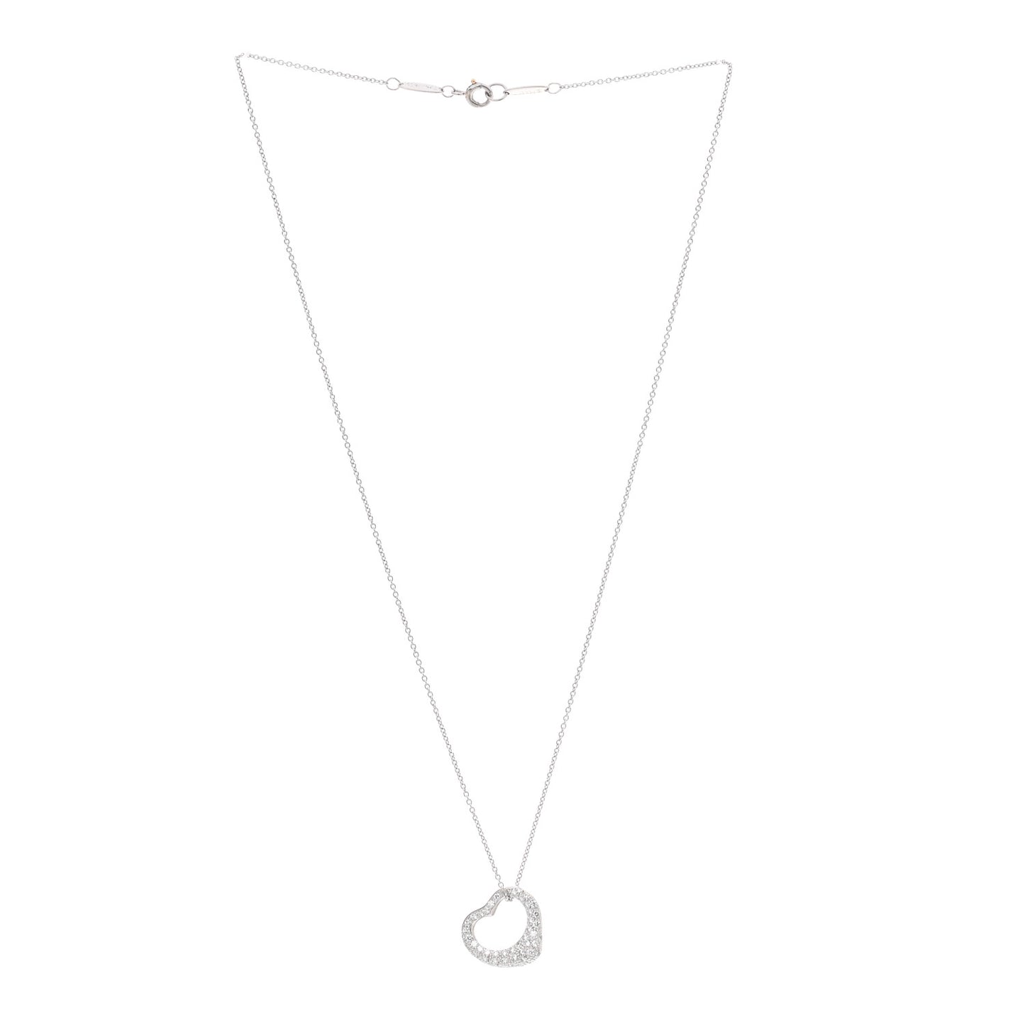 Platinum Diamond 16mm Elsa Peretti Open Heart Pave Pendant Necklace