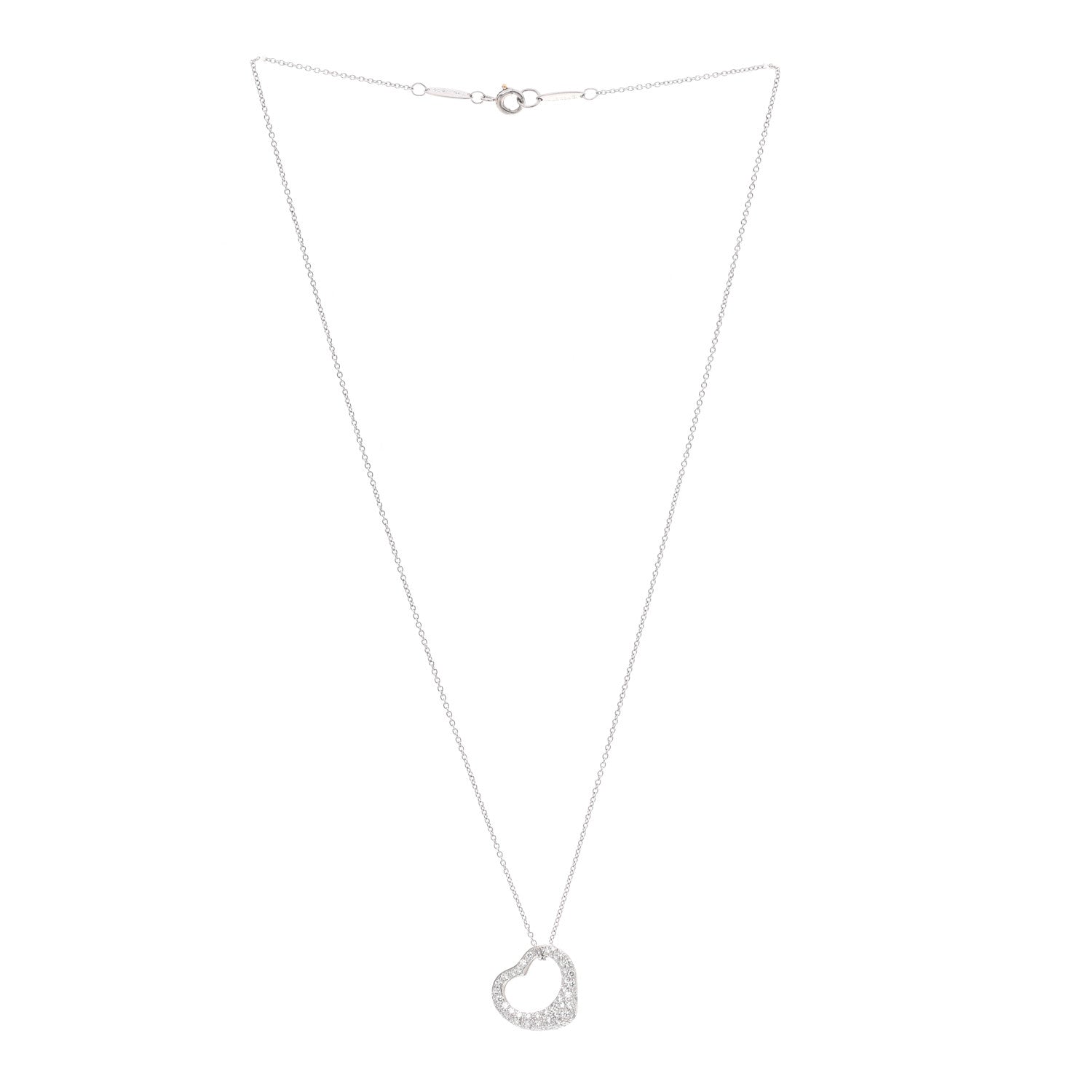Tiffany Platinum Diamond 16mm Elsa Peretti Open Heart Pave Pendant Necklace 3 of 9