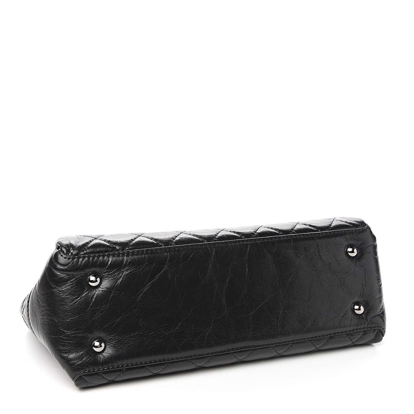Shiny Crumpled Calfskin Quilted Medium Lady Pearly Flap Black