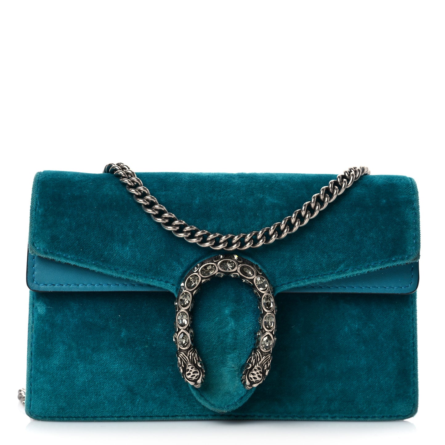 Velvet Super Mini Dionysus Shoulder Bag Pavone Cyan