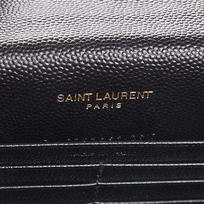 Saint Laurent Grain De Poudre Matelasse Chevron Monogram Envelope Chain Wallet Black 6 of 8