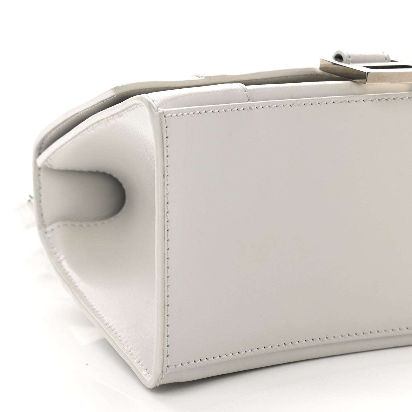 Shiny Box Calfskin Small Hourglass Top Handle Bag Chalky White
