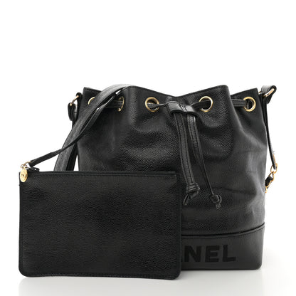 Chanel Caviar Logo Drawstring Bucket Bag Black 3 of 11
