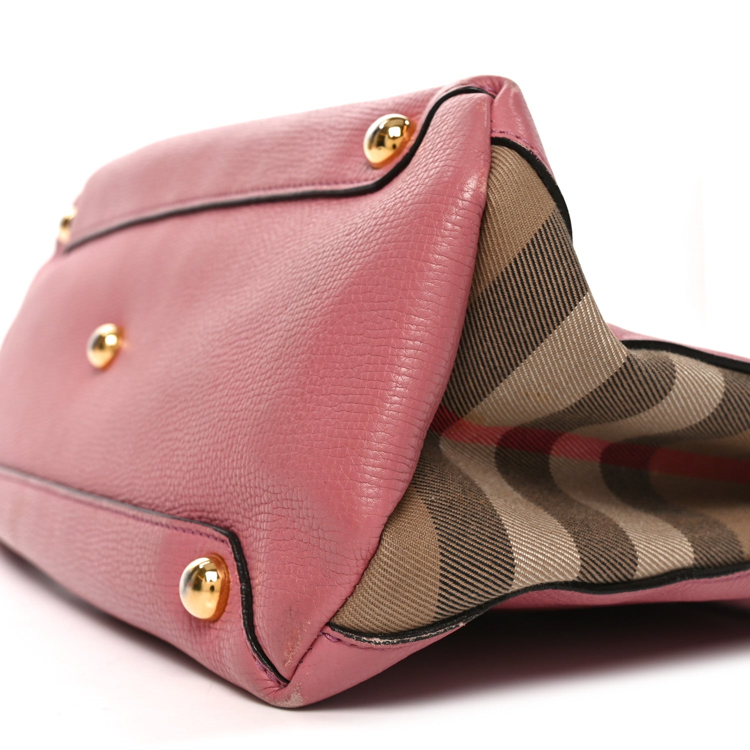 Burberry Grainy Calfskin House Check Medium Banner Tote Mauve Pink