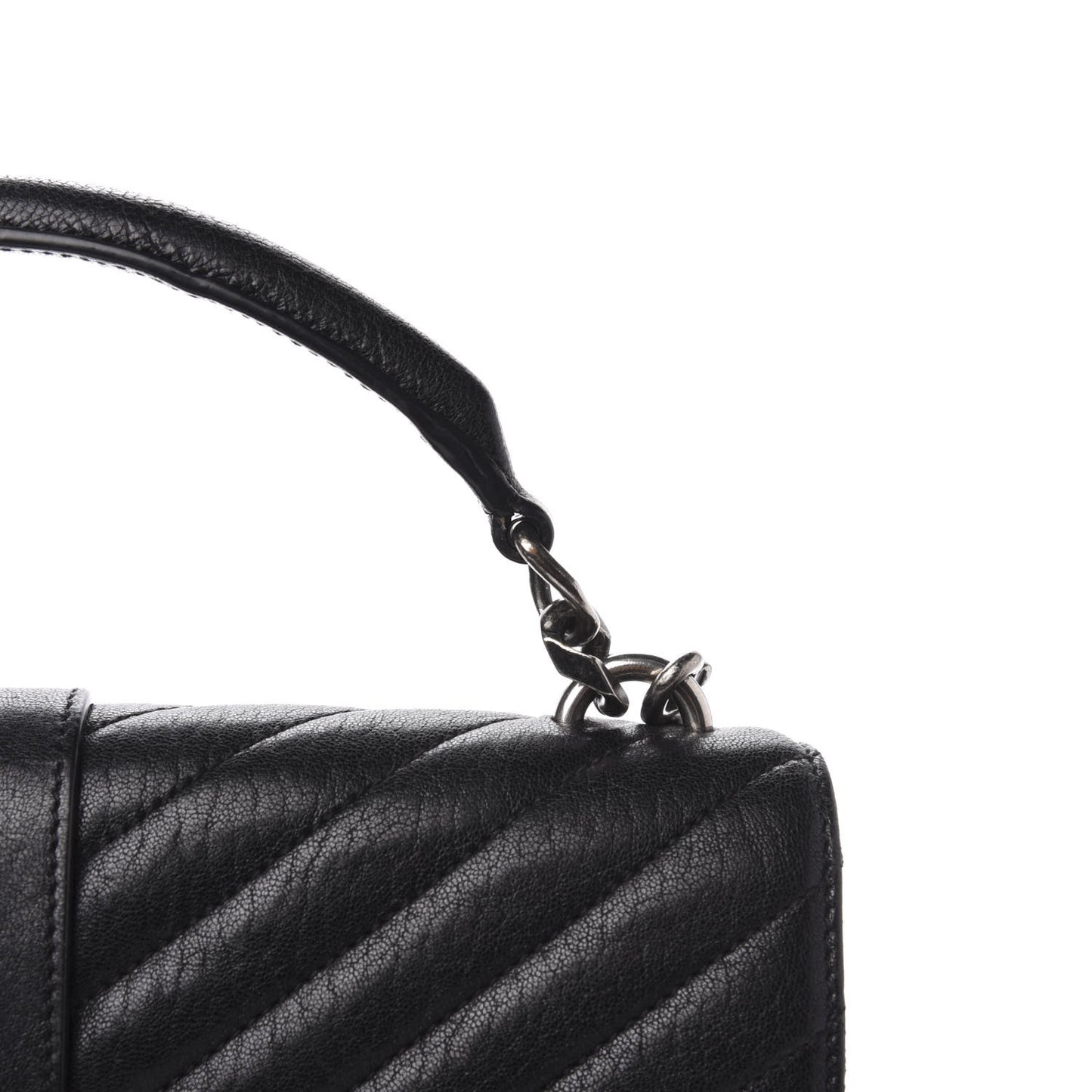 Sheepskin Matelasse Chevron Monogram Medium College Bag Black
