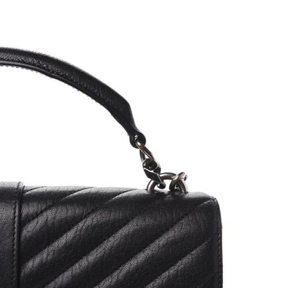 Saint Laurent Sheepskin Matelasse Chevron Monogram Medium College Bag Black 14 of 16