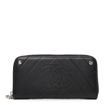 Chanel Lambskin Chevron Quilted CC Zip Around Wallet Black 1 of 8