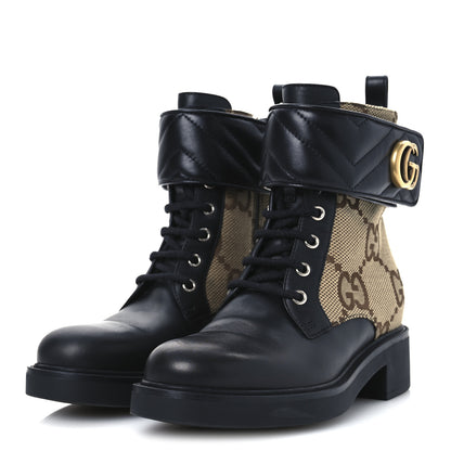 Gucci Flores Calfskin Monogram Maxi GG Nappa Matelasse Double G 40mm Ankle Boots 36 Black Camel Ebony 3 of 14