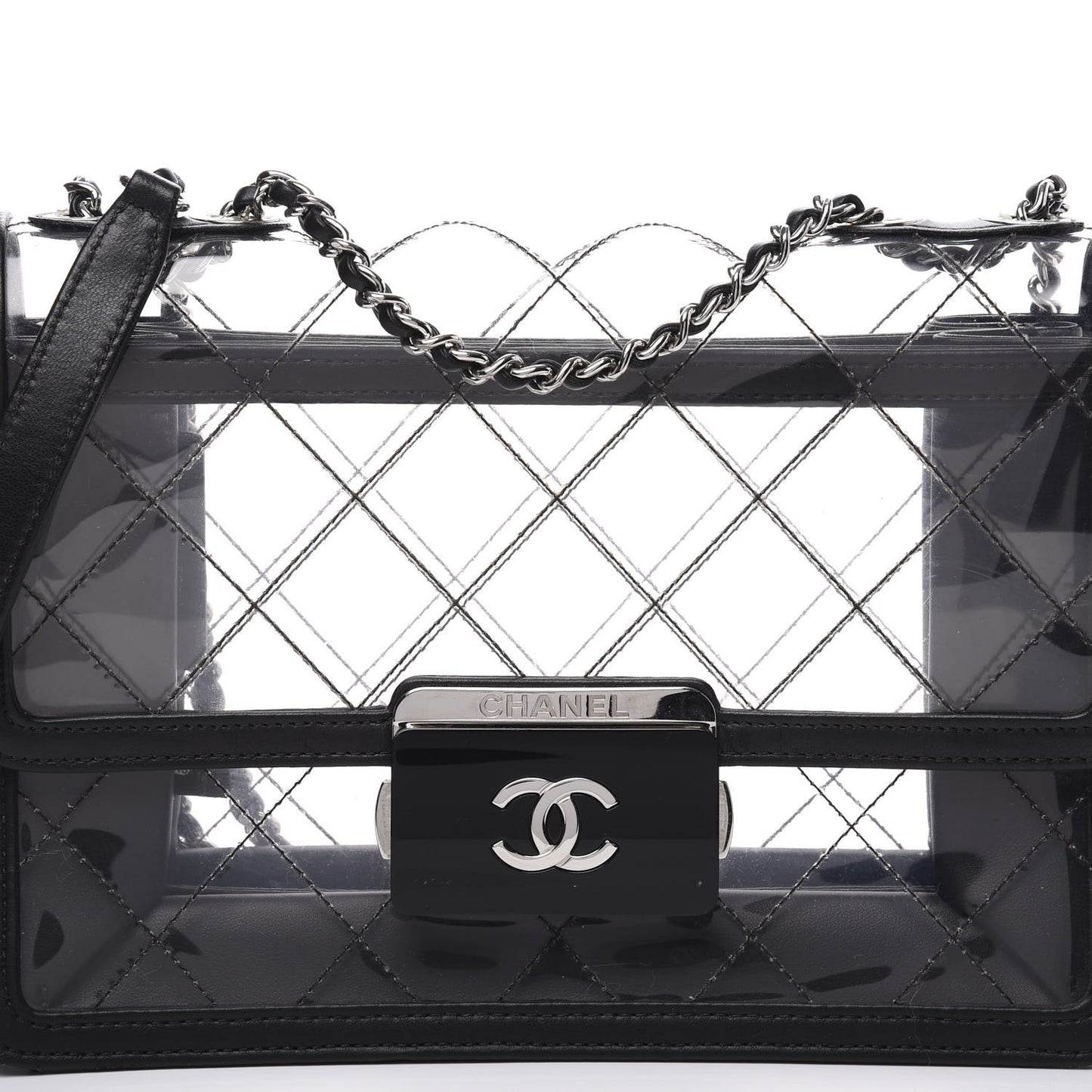 PVC Lambskin Quilted Beauty Lock Flap Black
