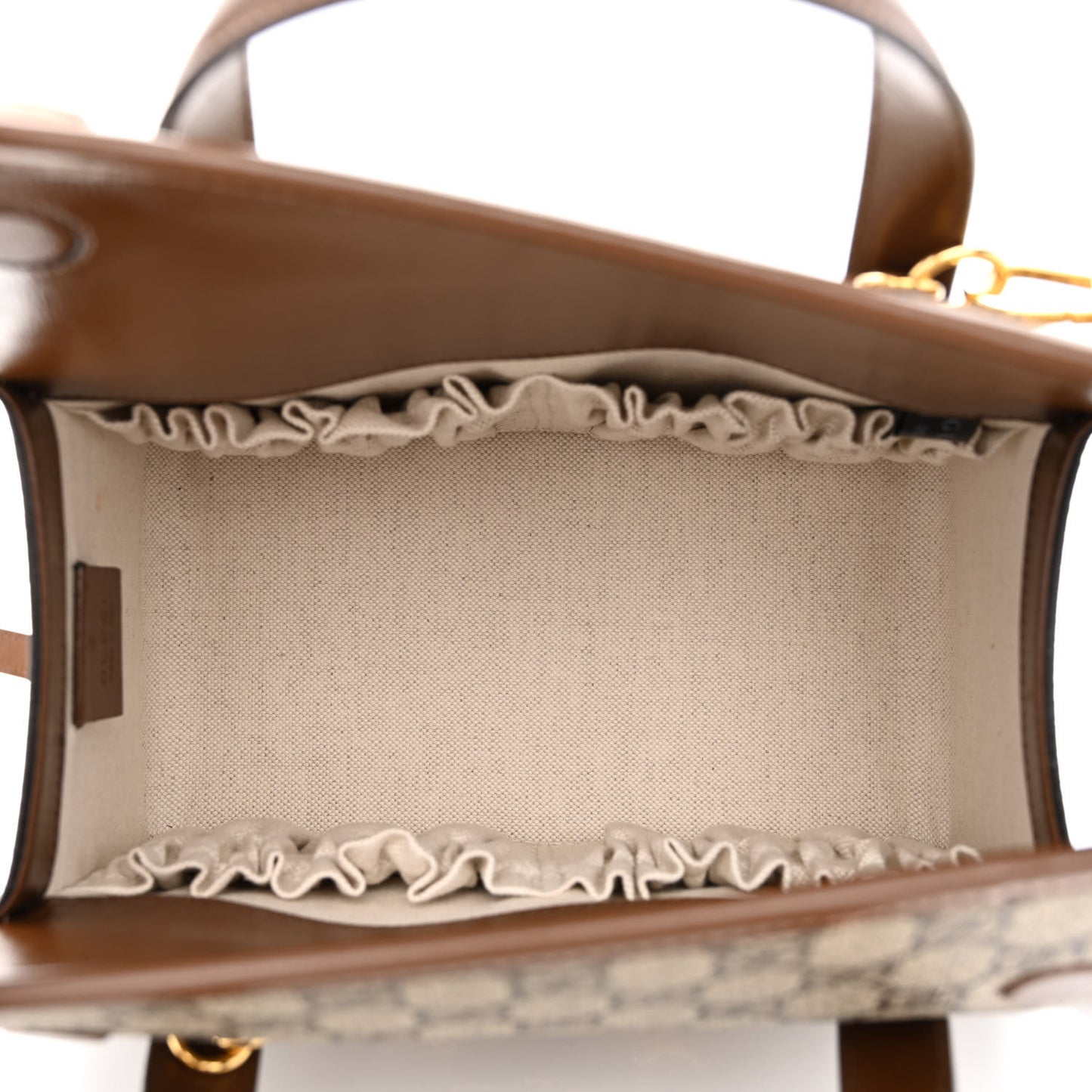 GG Supreme Monogram Azalea Calfskin Mini Horsebit 1955 Foldover Top Handle Bag Beige Ebony Brown Sugar