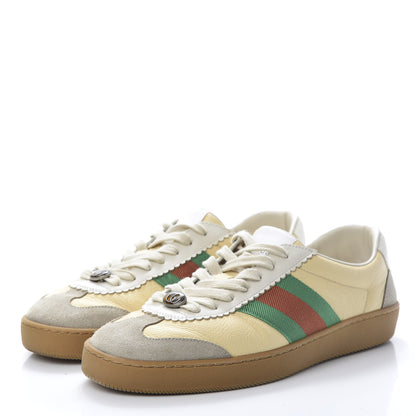 Gucci Calfskin Suede Web Mens G74 Sneakers 8 Oatmeal Burro New Mystic White 3 of 9