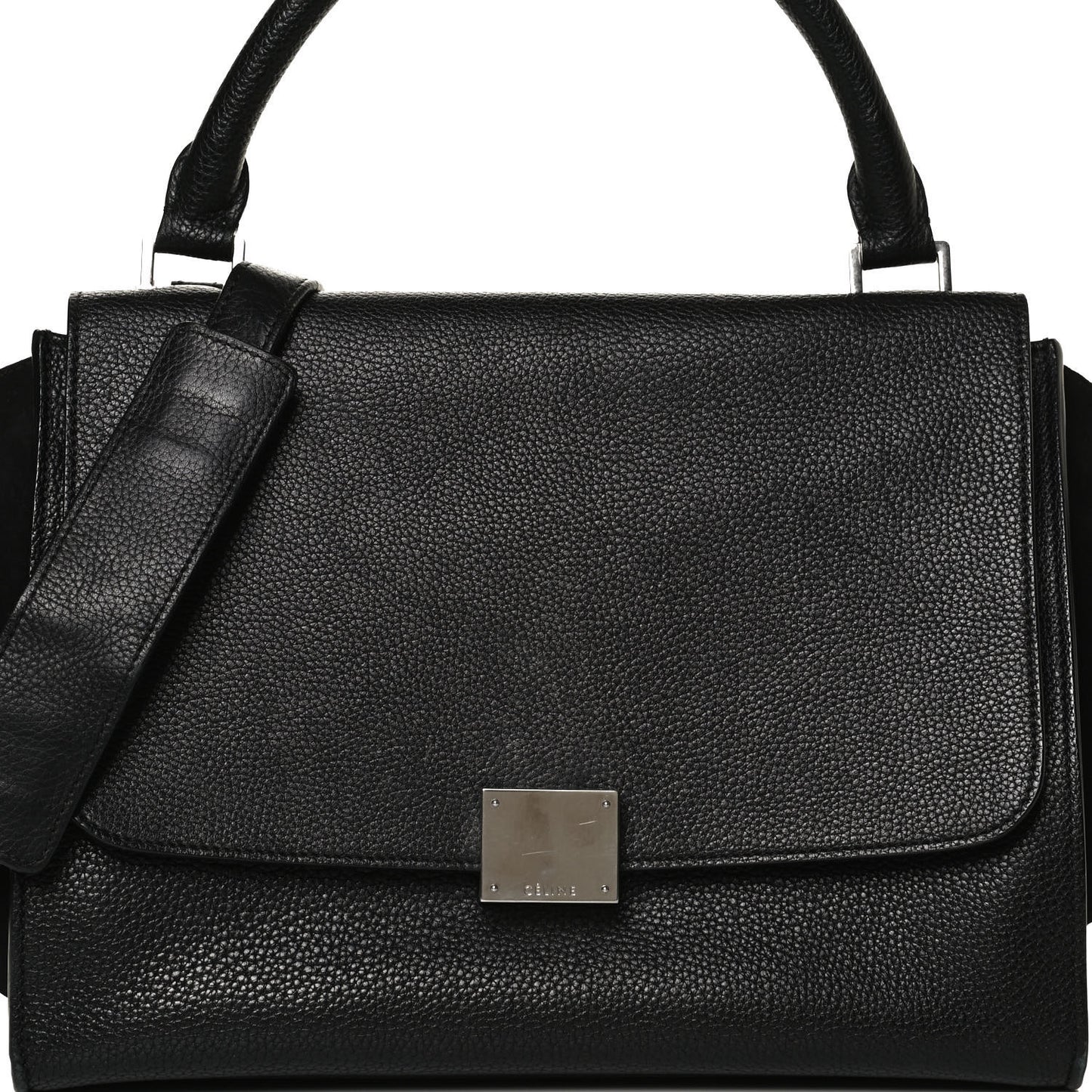 Drummed Calfskin Suede Small Trapeze Black