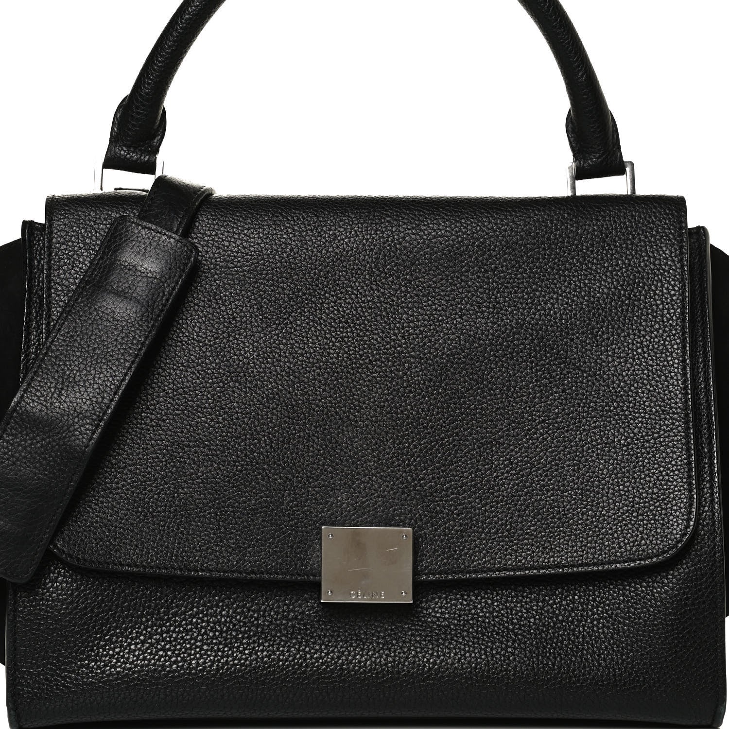 Celine Drummed Calfskin Suede Small Trapeze Black 6 of 14
