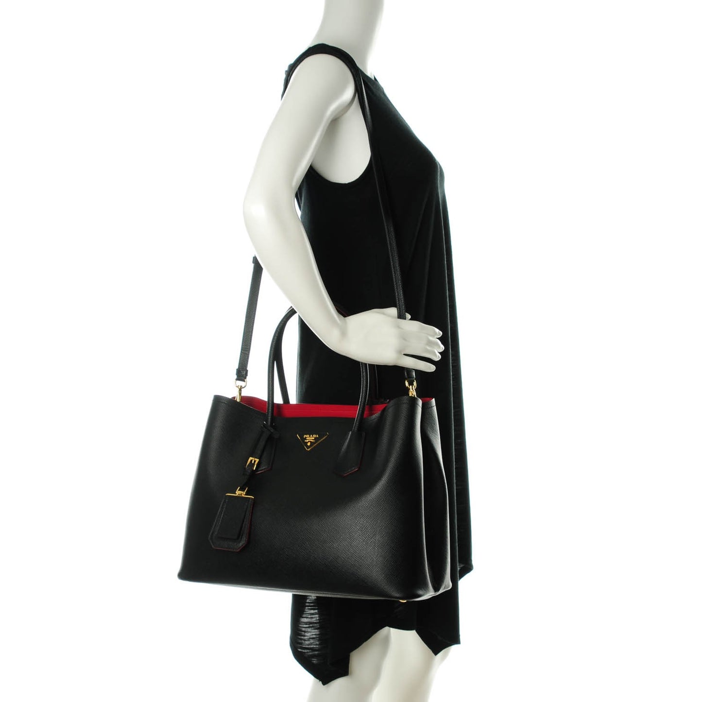 Saffiano Cuir Large Double Bag Nero Black