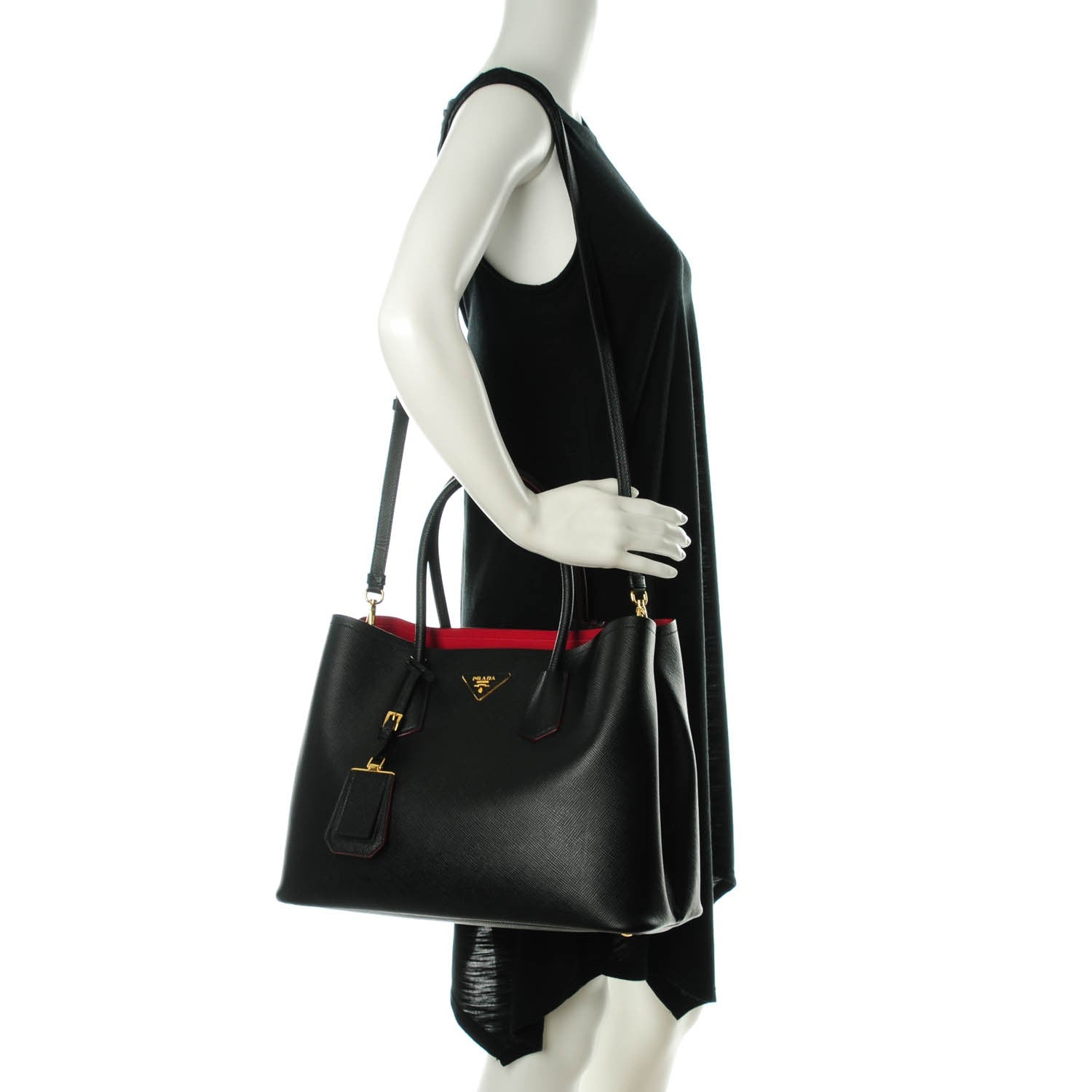 Prada Saffiano Cuir Large Double Bag Nero Black 2 of 8