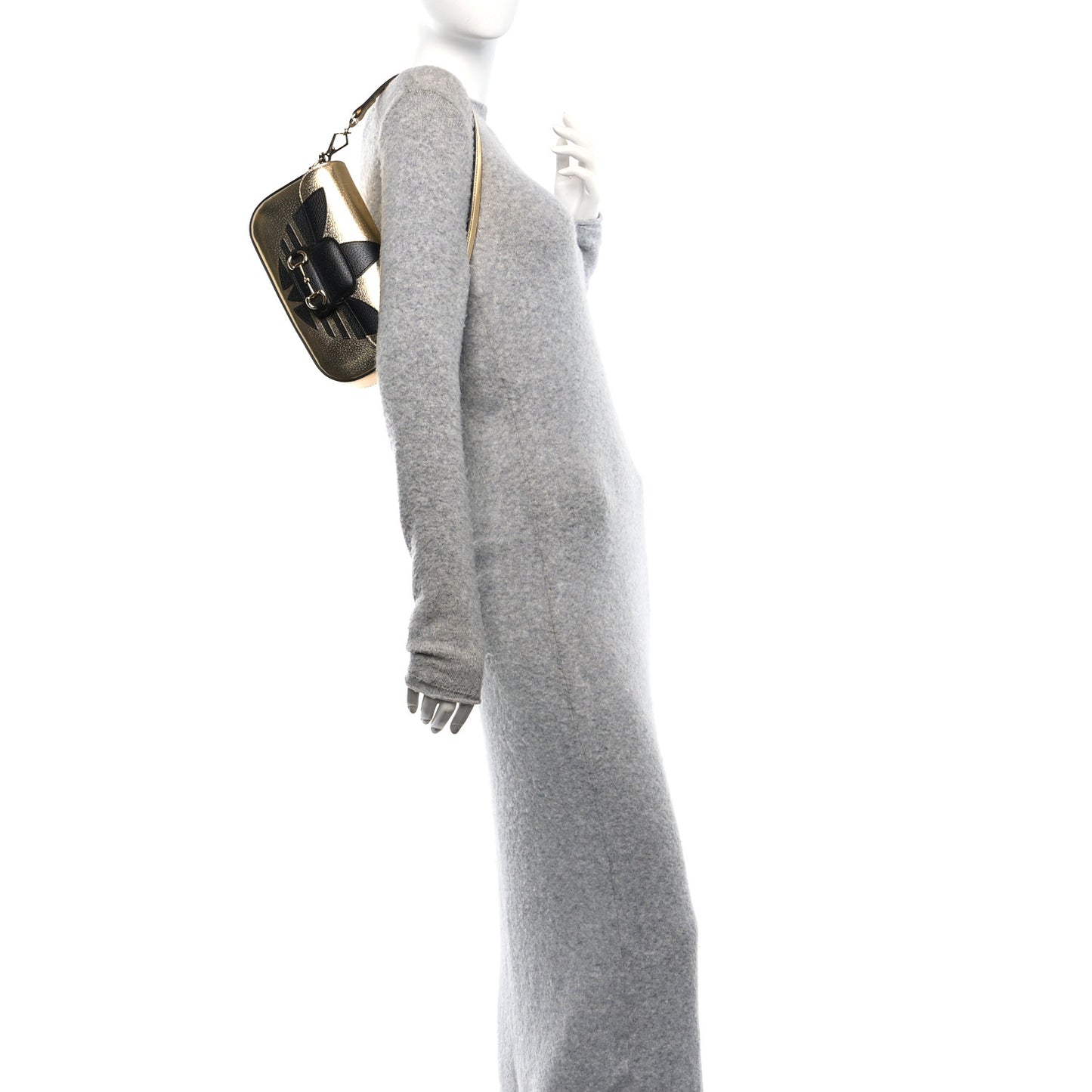 X ADIDAS Textured Dollar Calfskin Web Trefoil Horsebit 1955 Shoulder Bag King Gold Black