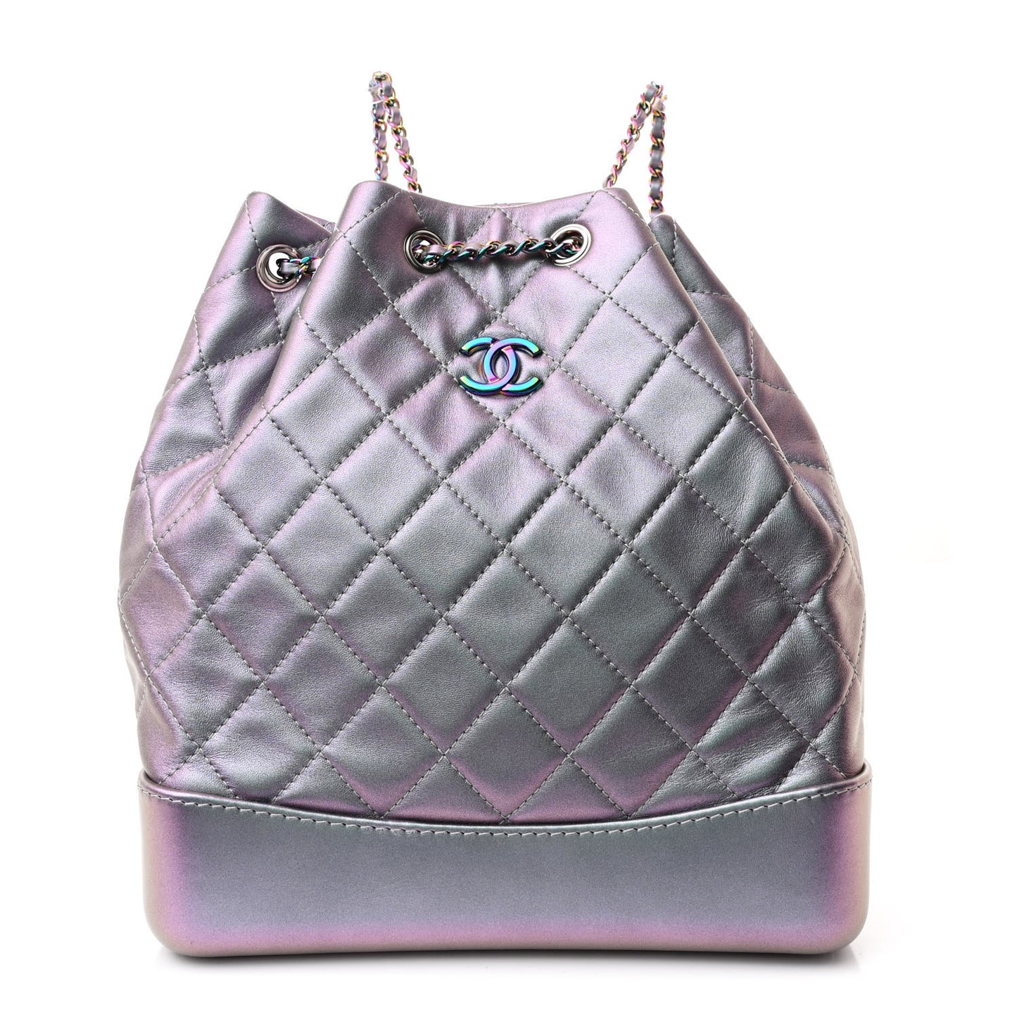 Iridescent Aged Calfskin Quilted Gabrielle Backpack Light Purple