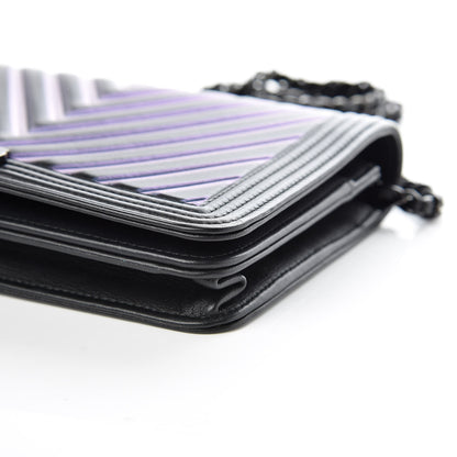 Chanel Calfskin Painted Chevron Embossed Boy Wallet On Chain WOC Black 11 of 11
