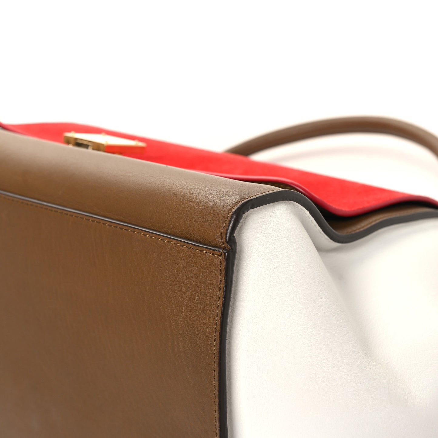 Smooth Calfskin Suede Medium Tri-Color Trapeze Vermillion