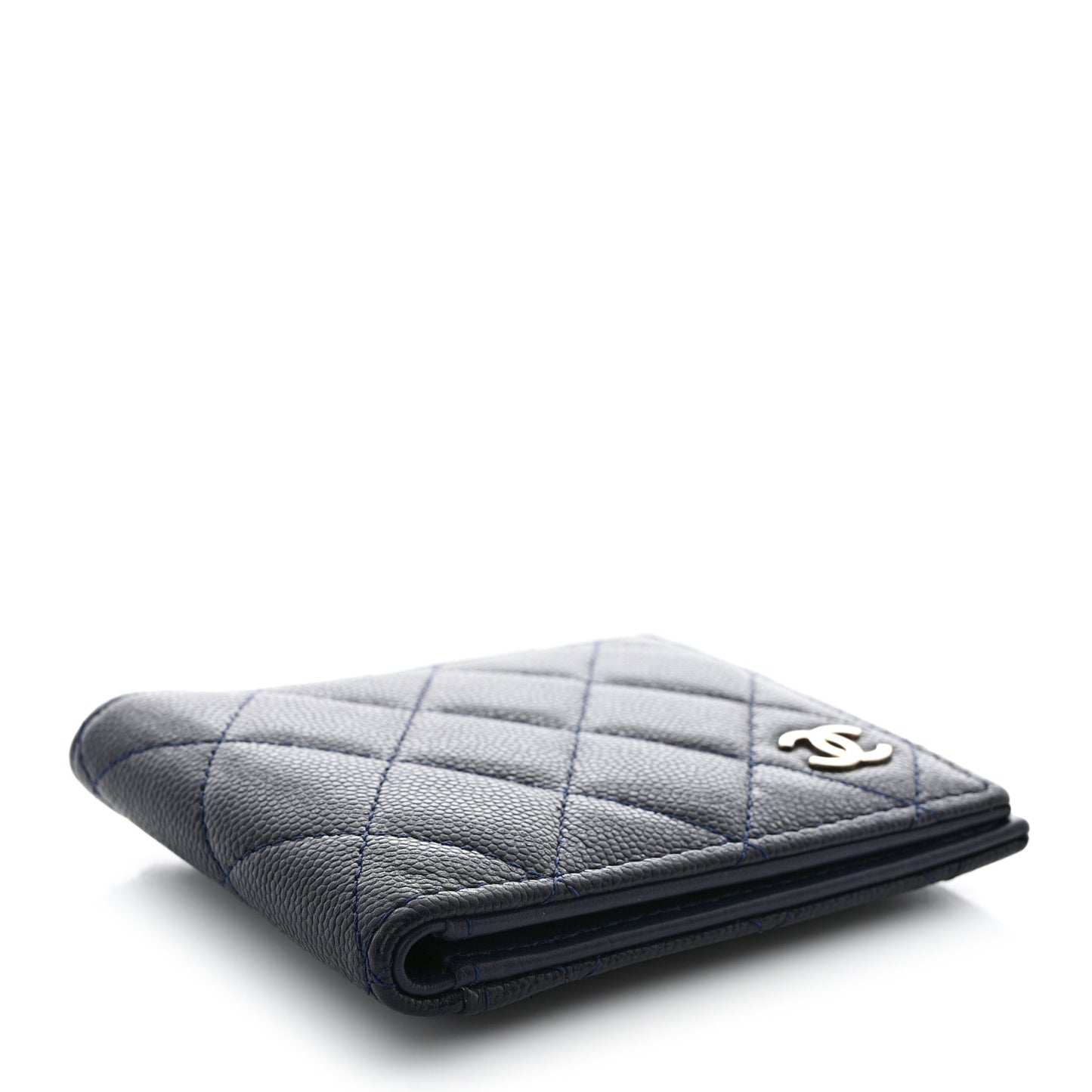 Caviar Quilted Bi-Fold Wallet Dark Blue