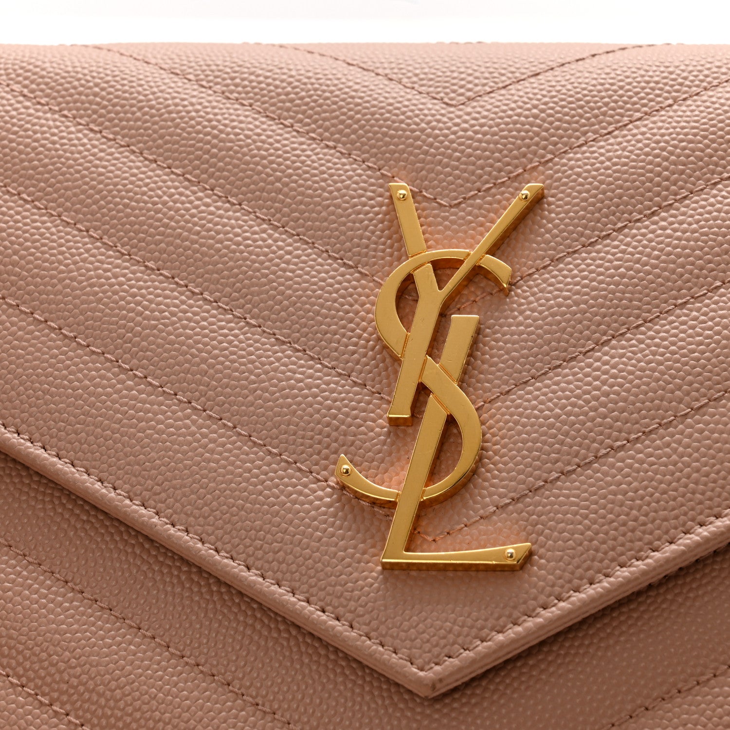 Saint Laurent Grain De Poudre Matelasse Chevron Monogram Chain Wallet Pale Pink 13 of 16