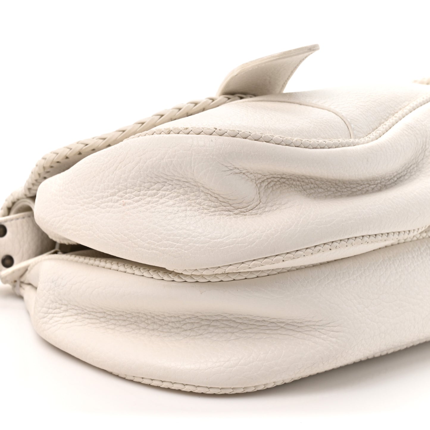Pebbled Calfskin Braided Gaucho Double Saddle Flap Bag White