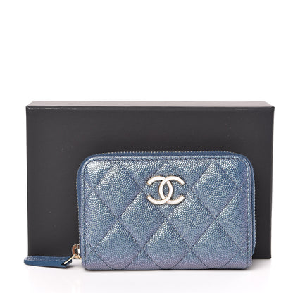 Chanel Iridescent Caviar Quilted Zip Coin Purse Blue 8 of 8