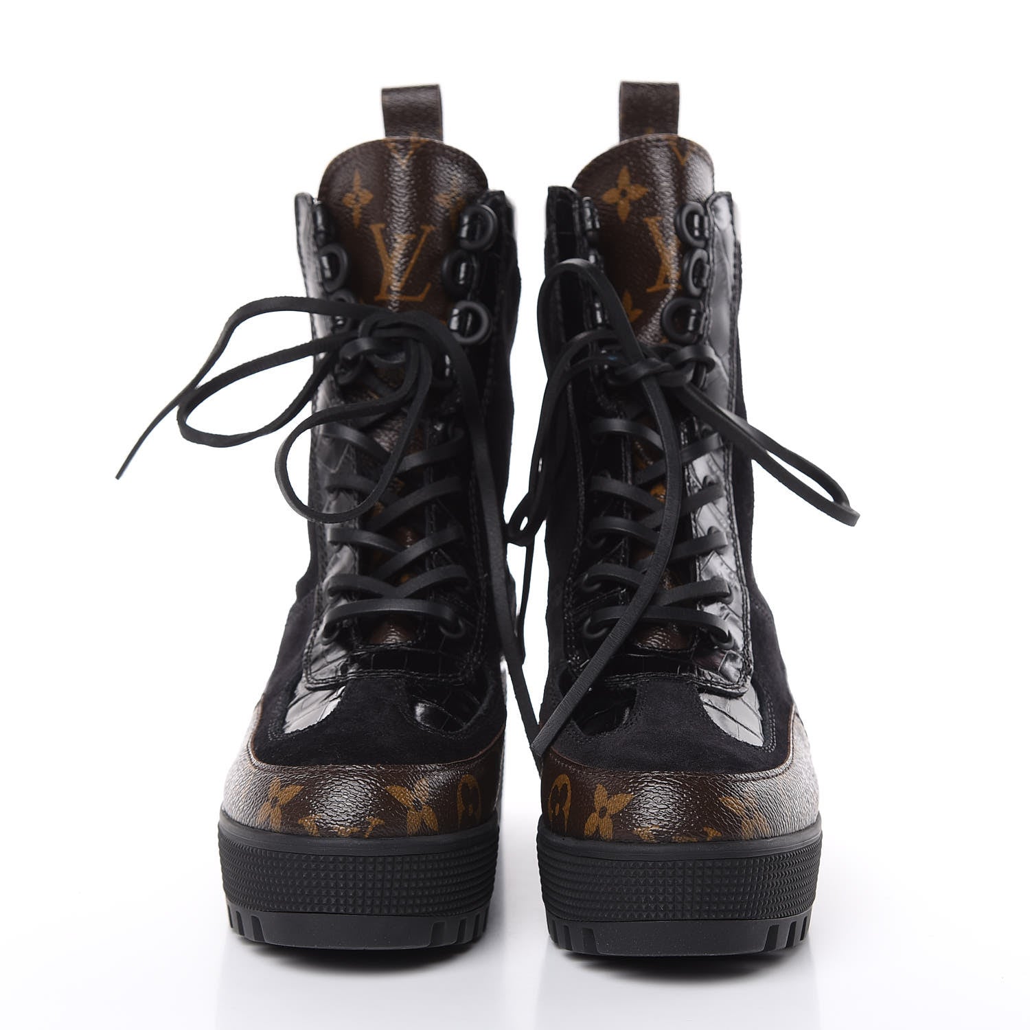 Louis Vuitton Suede Calfskin Monogram Laureate Platform Desert Boots 36 Black 2 of 8
