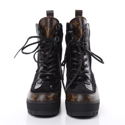 Louis Vuitton Suede Calfskin Monogram Laureate Platform Desert Boots 36 Black 2 of 8