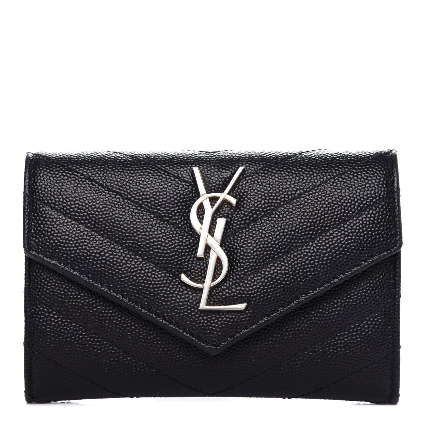 Grain De Poudre Matelasse Chevron Small Monogram Envelope Wallet Black