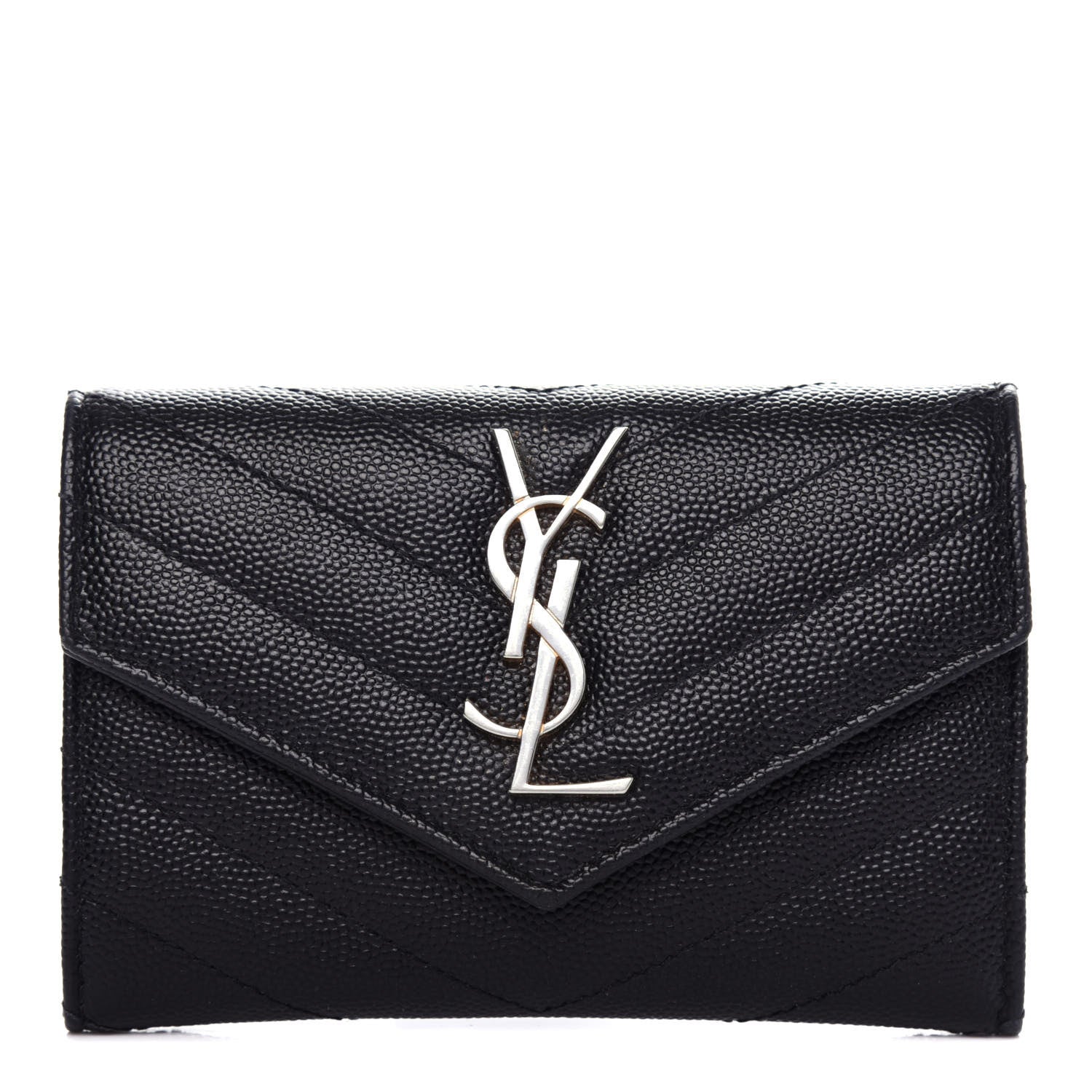Saint Laurent Grain De Poudre Matelasse Chevron Small Monogram Envelope Wallet Black 1 of 7
