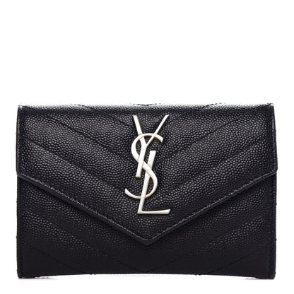 Saint Laurent Grain De Poudre Matelasse Chevron Small Monogram Envelope Wallet Black 1 of 7