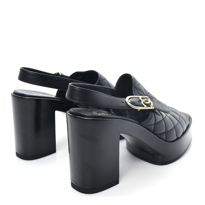 Chanel Lambskin Quilted Peep Toe Wedge Sandals 38 Black 5 of 9