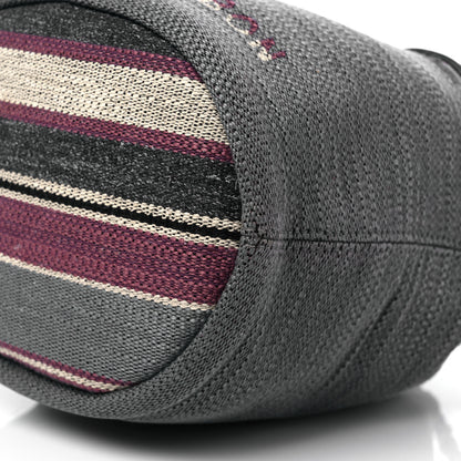 Chanel Striped Canvas Deauville Drawstring Bag Grey 10 of 14