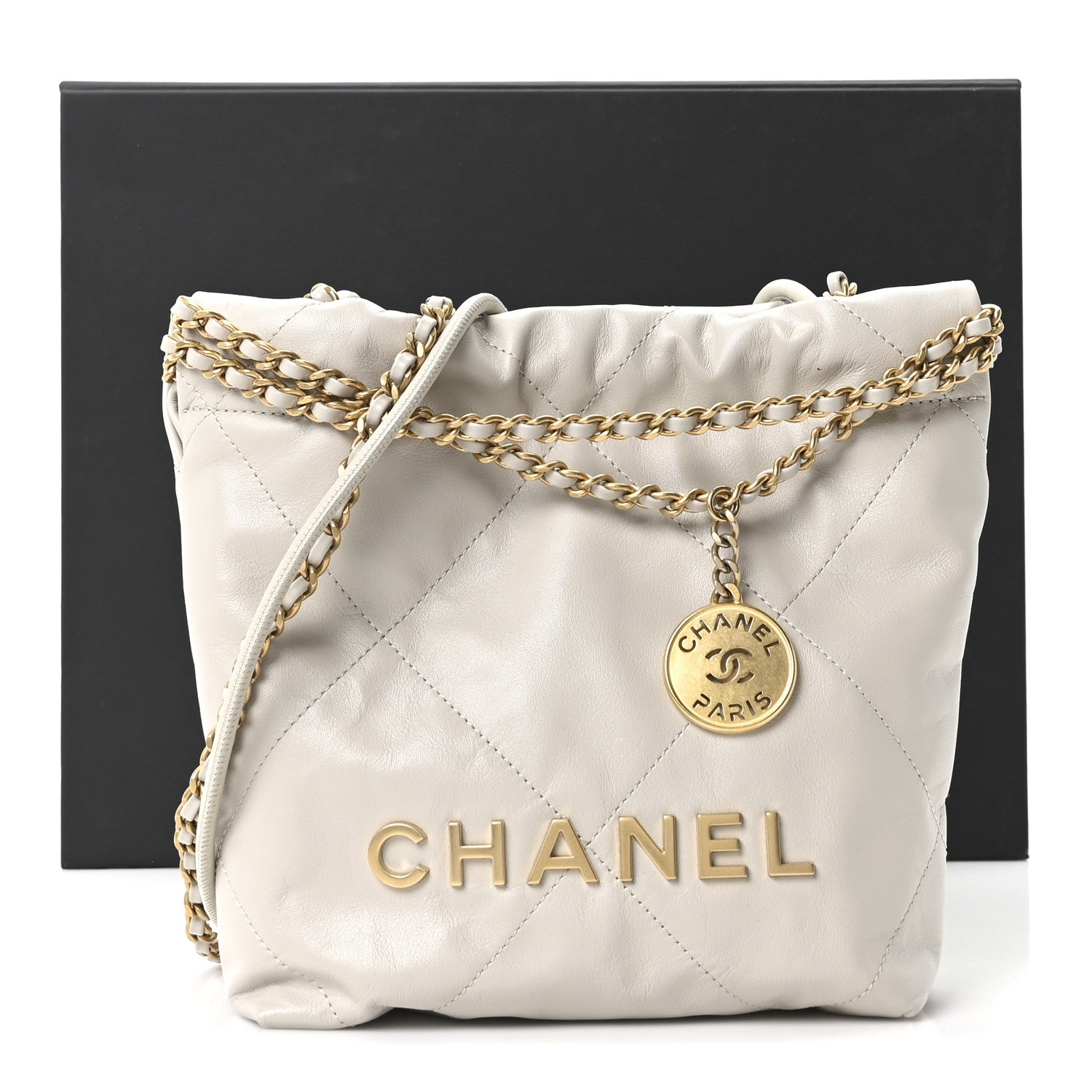 Chanel Shiny Calfskin Quilted Mini Chanel 22 Light Grey 1864204