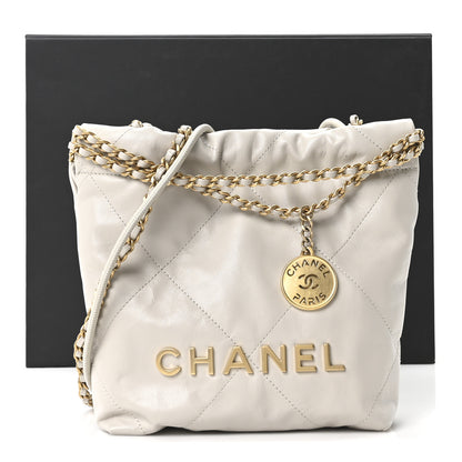 Chanel Shiny Calfskin Quilted Mini Chanel 22 Light Grey 11 of 11