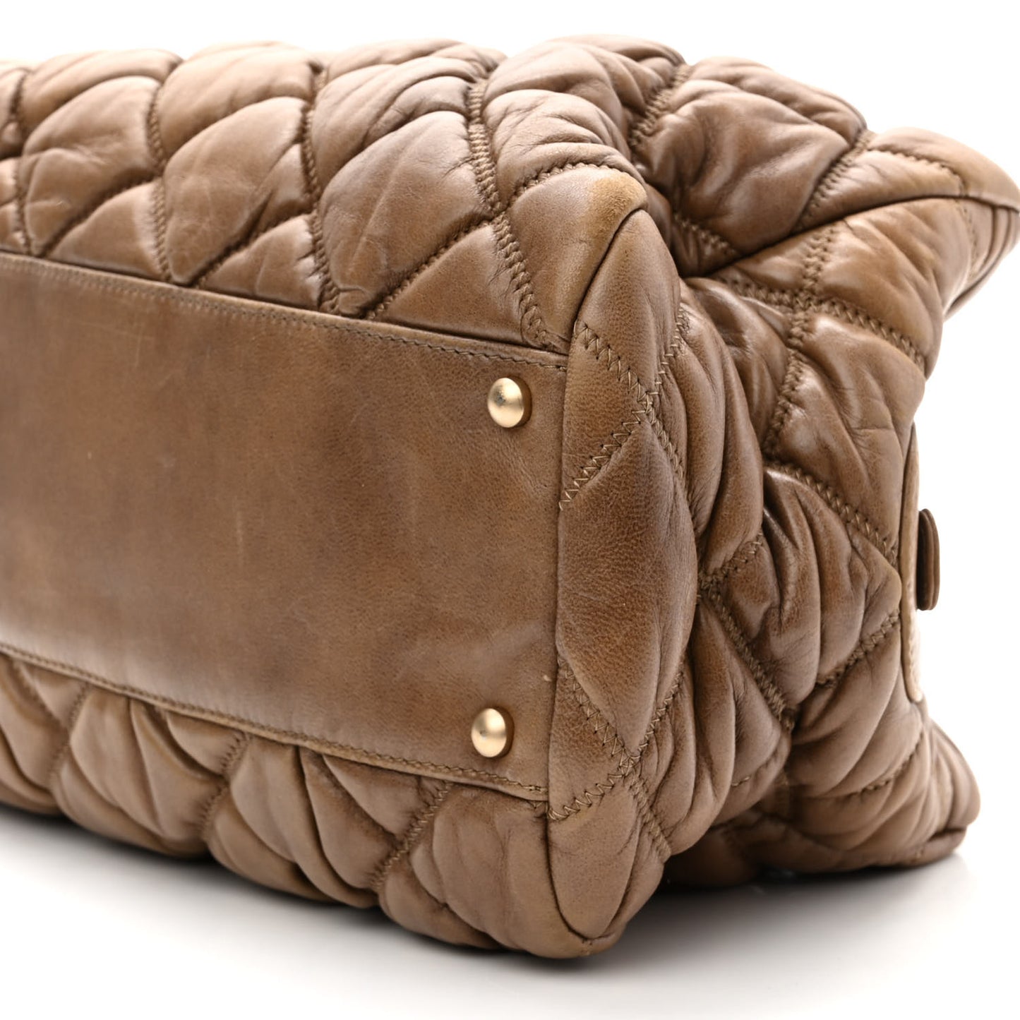 Lambskin Bubble Quilt Bowler Dark Beige