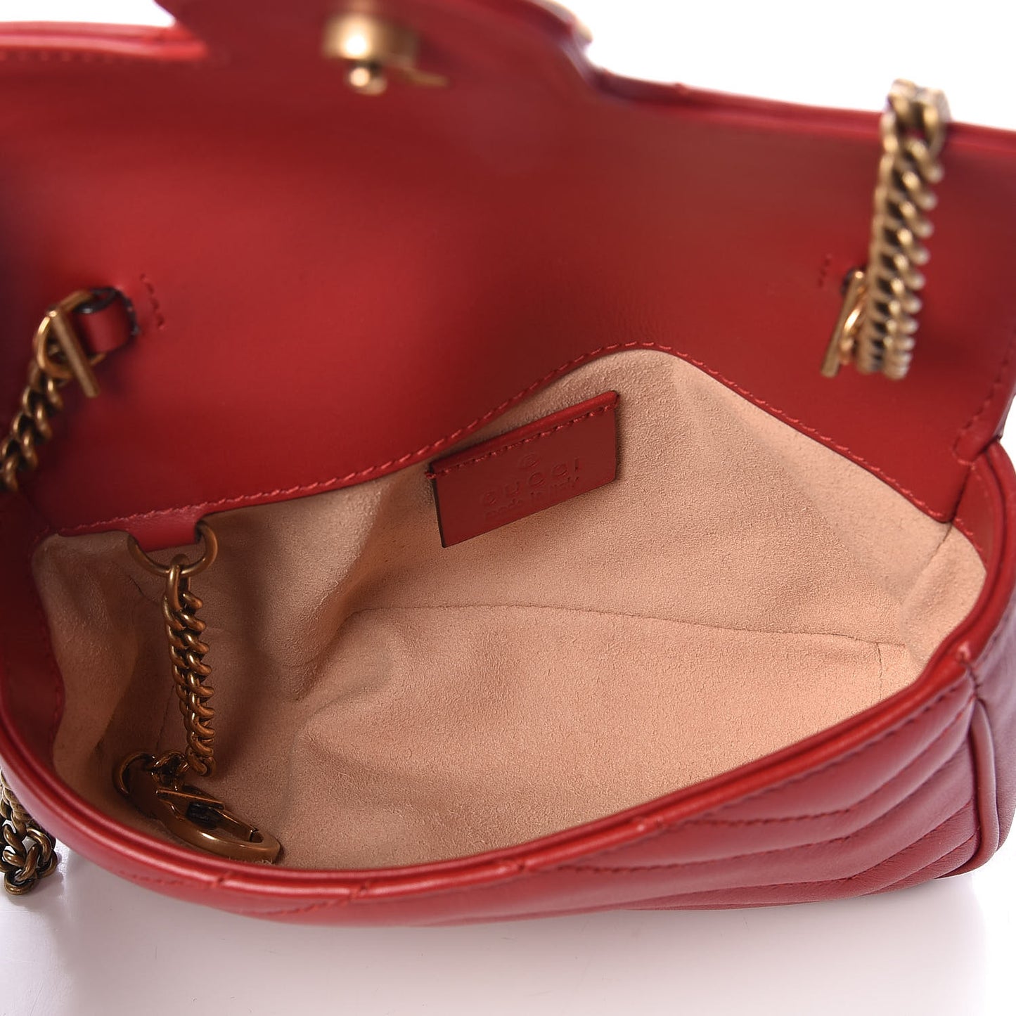 Calfskin Matelasse Super Mini GG Marmont Shoulder Bag Hibiscus Red