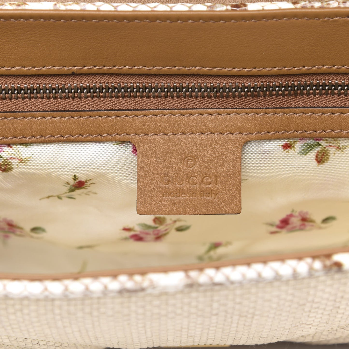 Raffia Elaphe Matelasse Small GG Marmont Shoulder Bag Natural Cream Brown