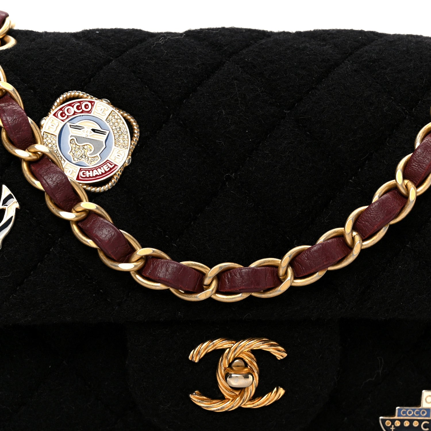 Chanel Felt Quilted Paris-Hamburg Charms Mini Rectangular Flap Black 9 of 11