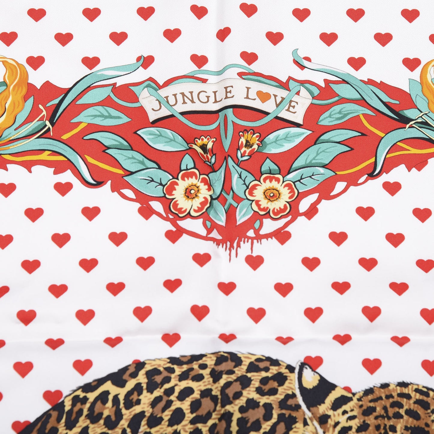 Silk Jungle Love Scarf 90 White Rouge Vert